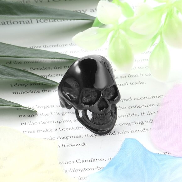Gothic Punk Stainless Steel Skull Ring for Men - Black - Picture 3 of 3